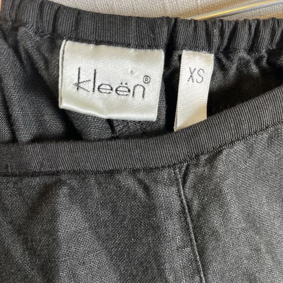 KLEEN Lagenlook 100% LINEN PANTS Size XS 0 2 Black Crop Wide Leg Comfort Pull On - Picture 7 of 8